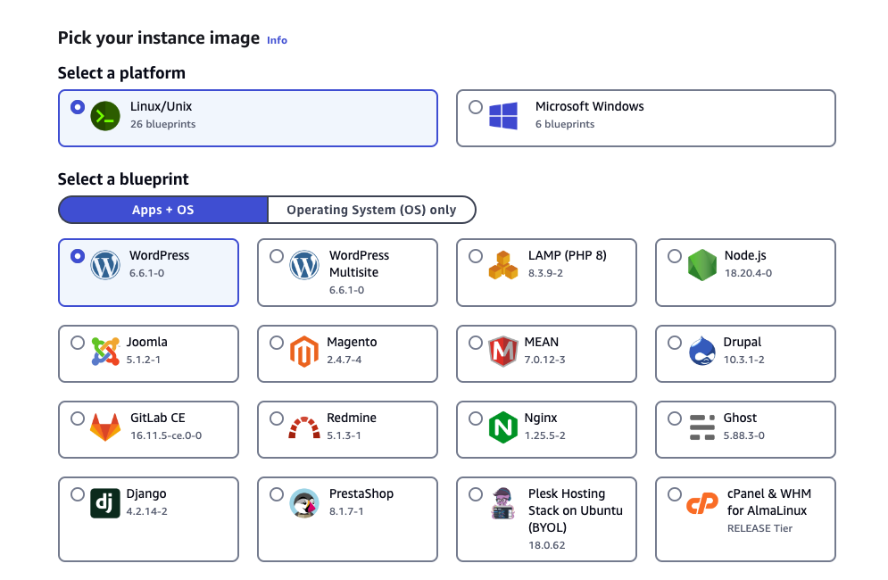 Servicios pre-instalados de AWS Lightsail